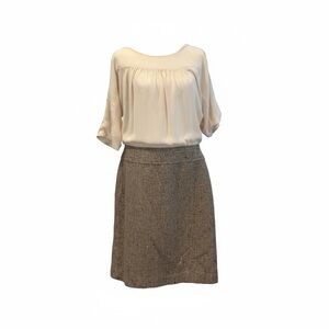 Loft Elegant  Contrast Wool/Silk tan /Beige tweed dress size 12